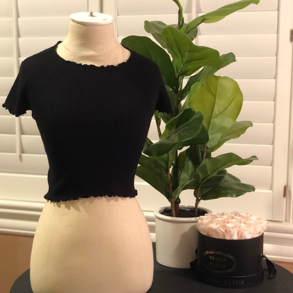 Brandy Melville Ribbed Crop Top With Ruffled Hem
